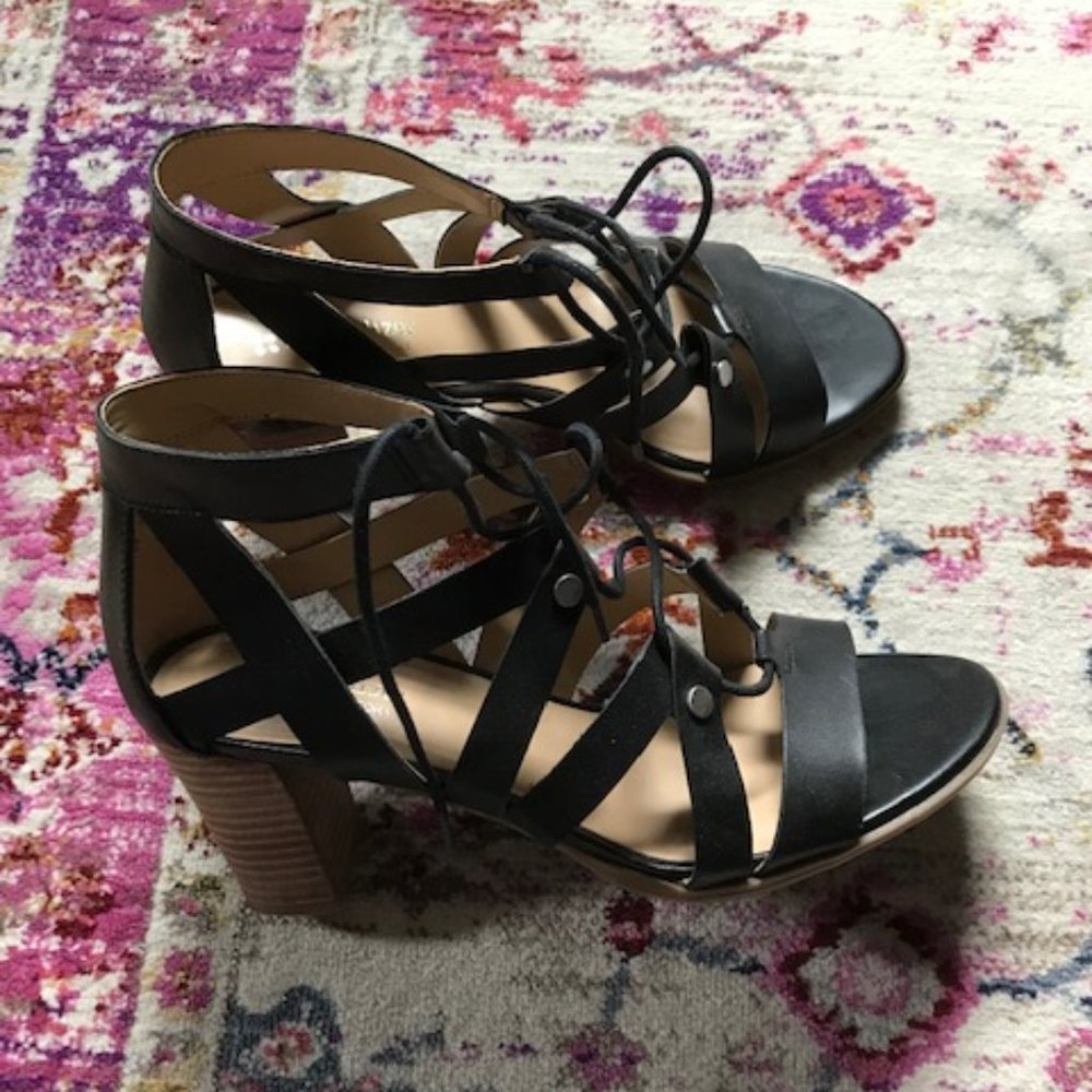 Naturalizer Black Gladiator Lace-Up High Heeled Sandals Leather Worn Once Size 9